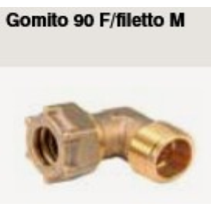 RACCORDO RAME 90° 1/2M X D.16 A STRINGERE  PER ACQUA 