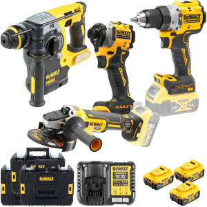 KIT DE WALT TRAPANO A PERCUSSIONE DCD805+TASSELLATORE DCH273+SMERIGLIATRICE DCG405+AVVITATORE IMPULSI DCF850 18V 5A
