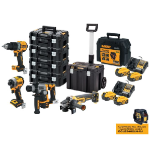 KIT DE WALT TRAPANO AVVITATORE DCD805+TASSELLATORE DCH173+AVVITATORE IMPULSI DCF850+SMERIGLIATRICE DCG40518V 5A